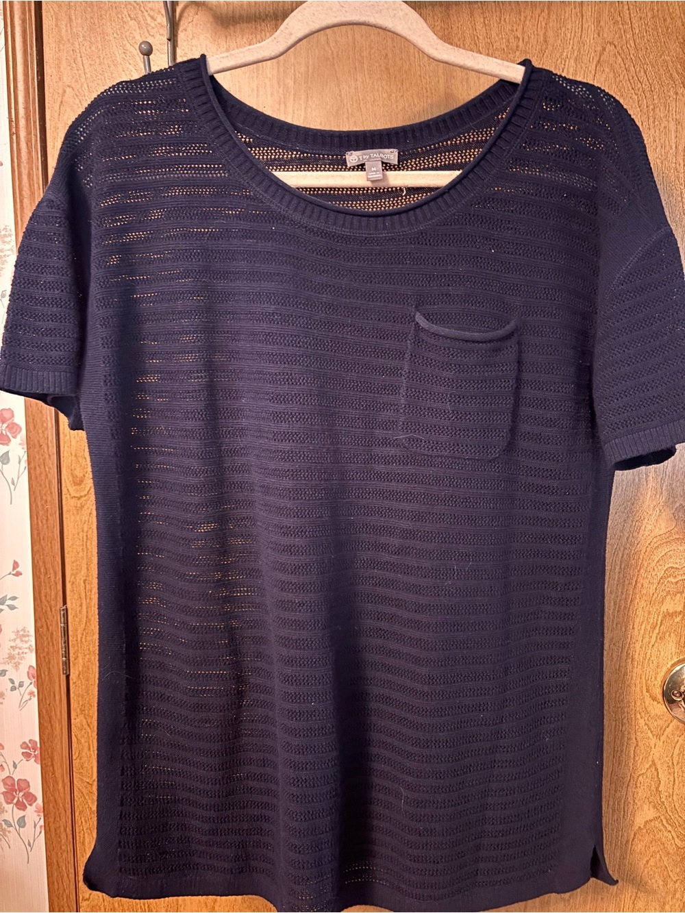 Talbots Navy Open-Knit Short Sleeve Tee